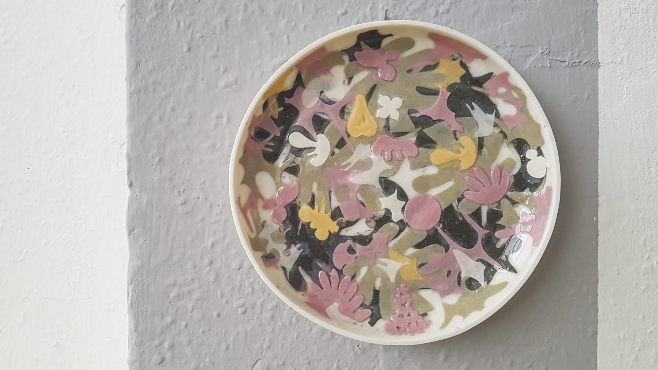 art design ceramics porcelain plate surface collage edina andrási